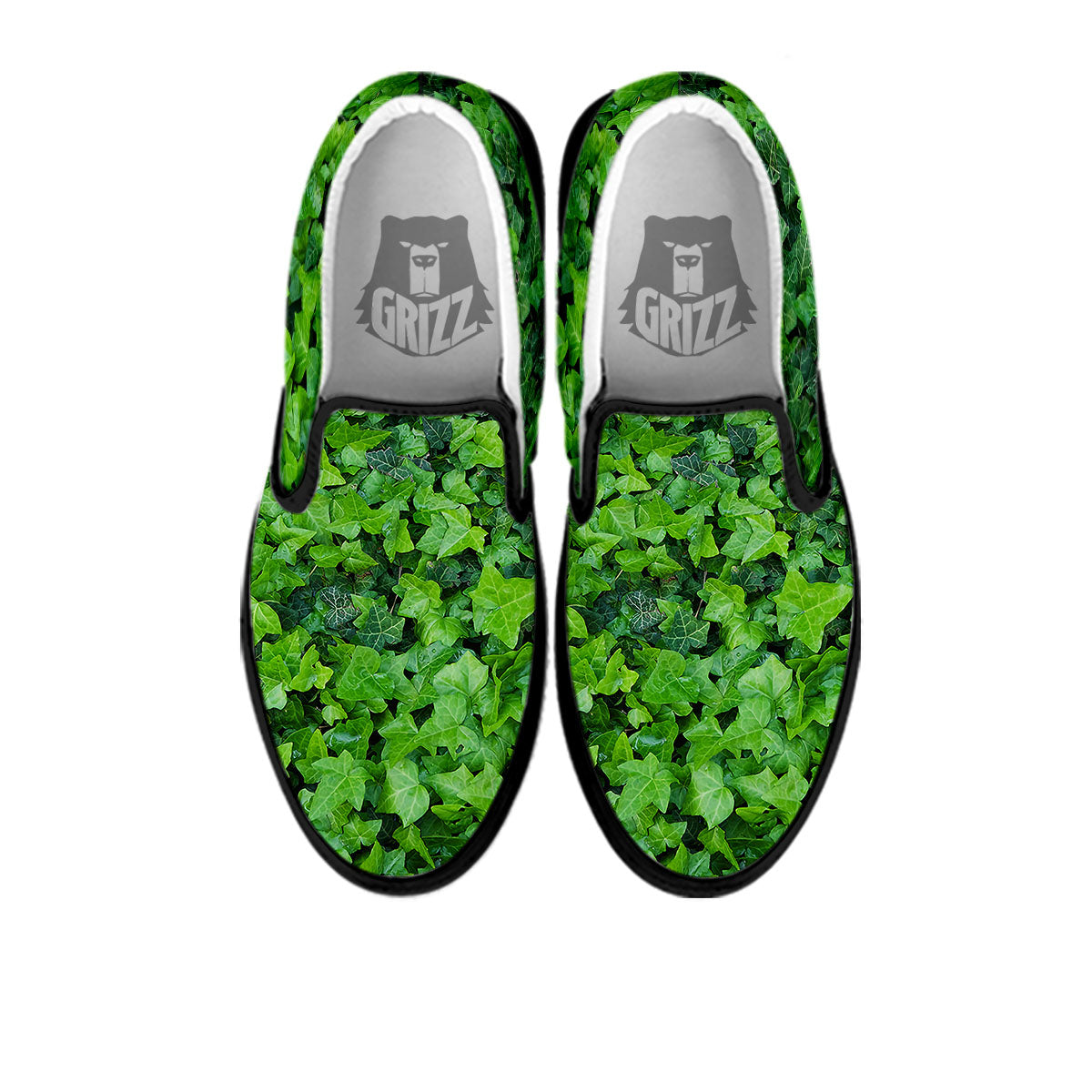 Ivy Wall Green Print Black Slip On Shoes-grizzshop