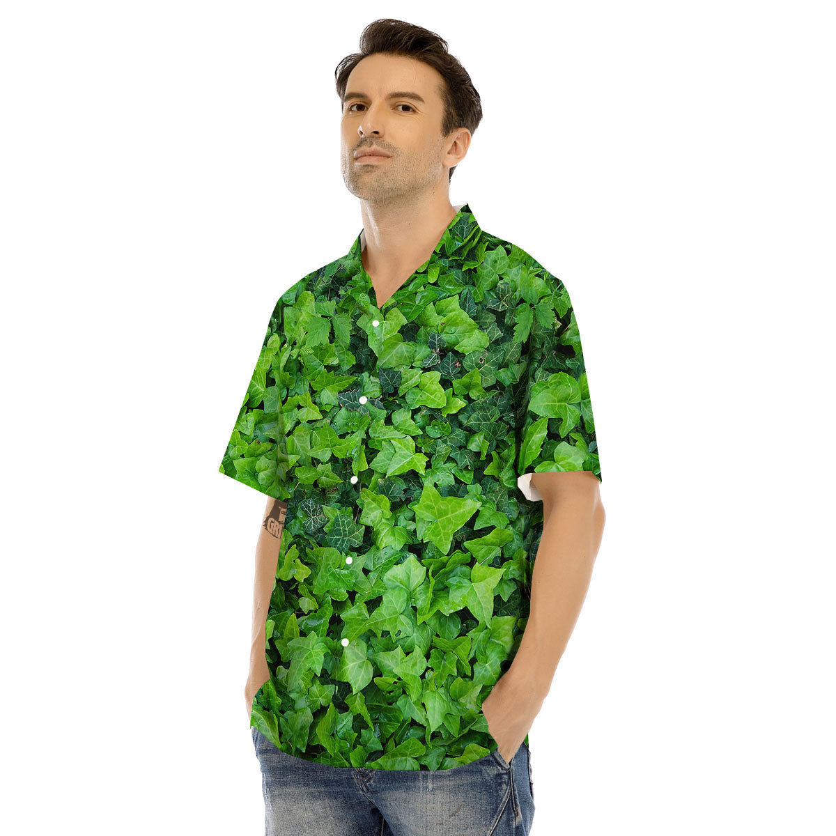 Ivy Wall Green Print Men's Hawaiian Shirt-grizzshop