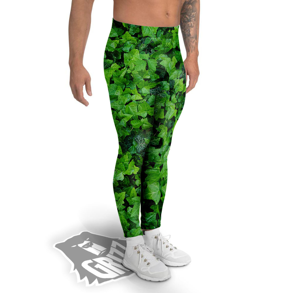 Ivy Wall Green Print Men's Leggings-grizzshop