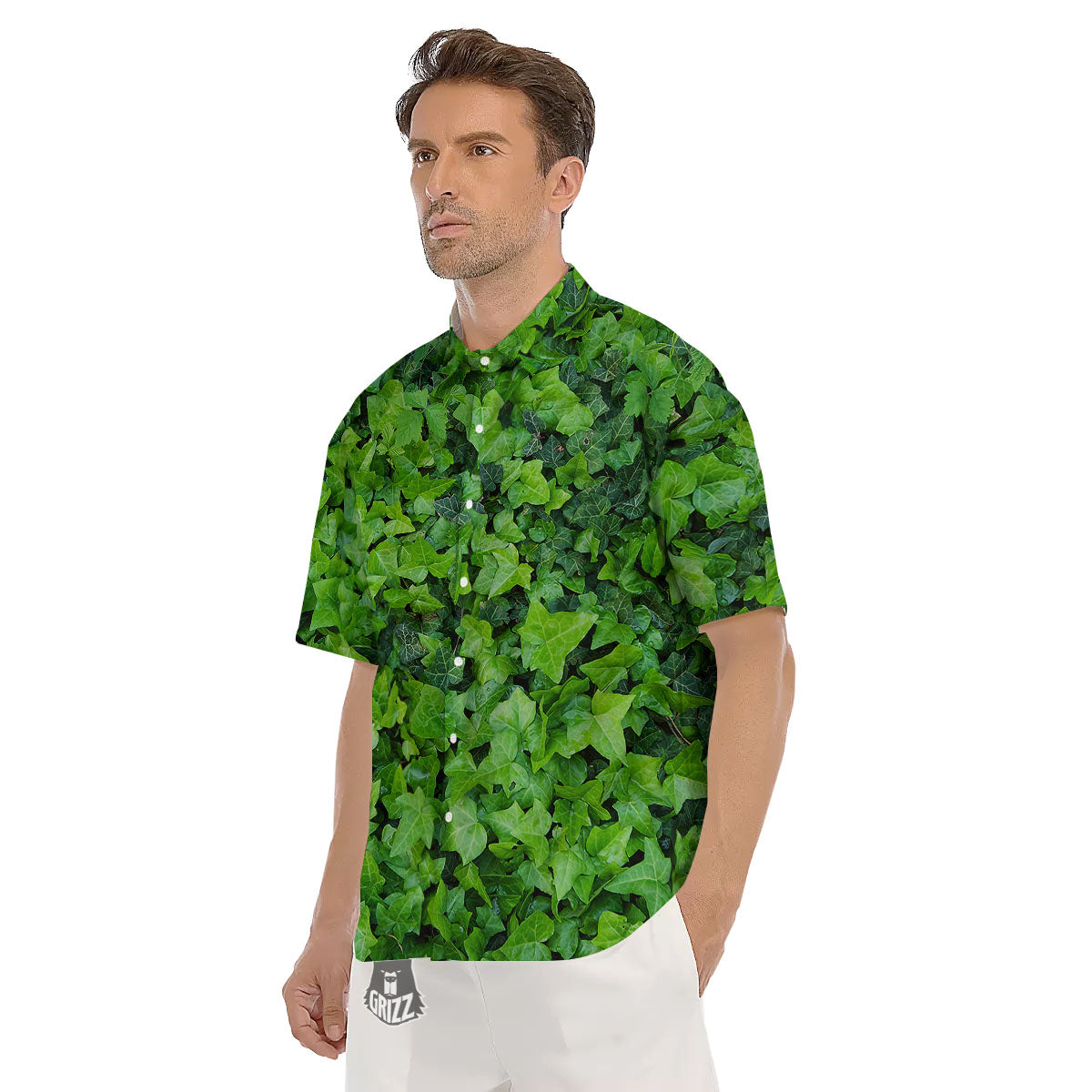 Ivy Wall Green Print Men's Short Sleeve Shirts-grizzshop