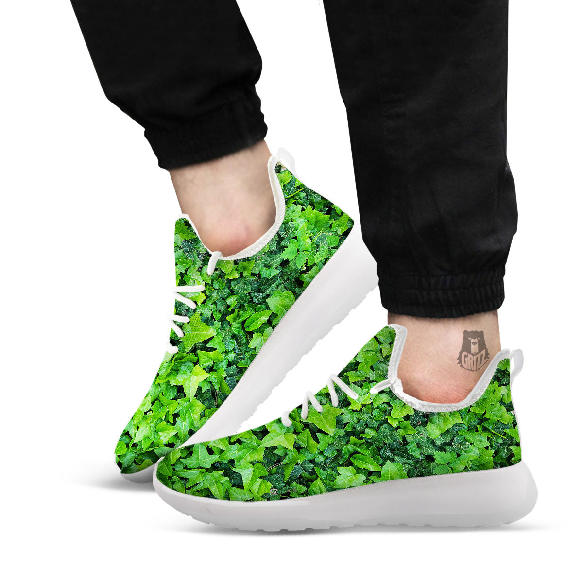 Ivy Wall Green Print White Athletic Shoes-grizzshop