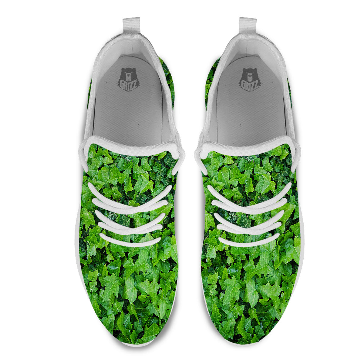 Ivy Wall Green Print White Athletic Shoes-grizzshop
