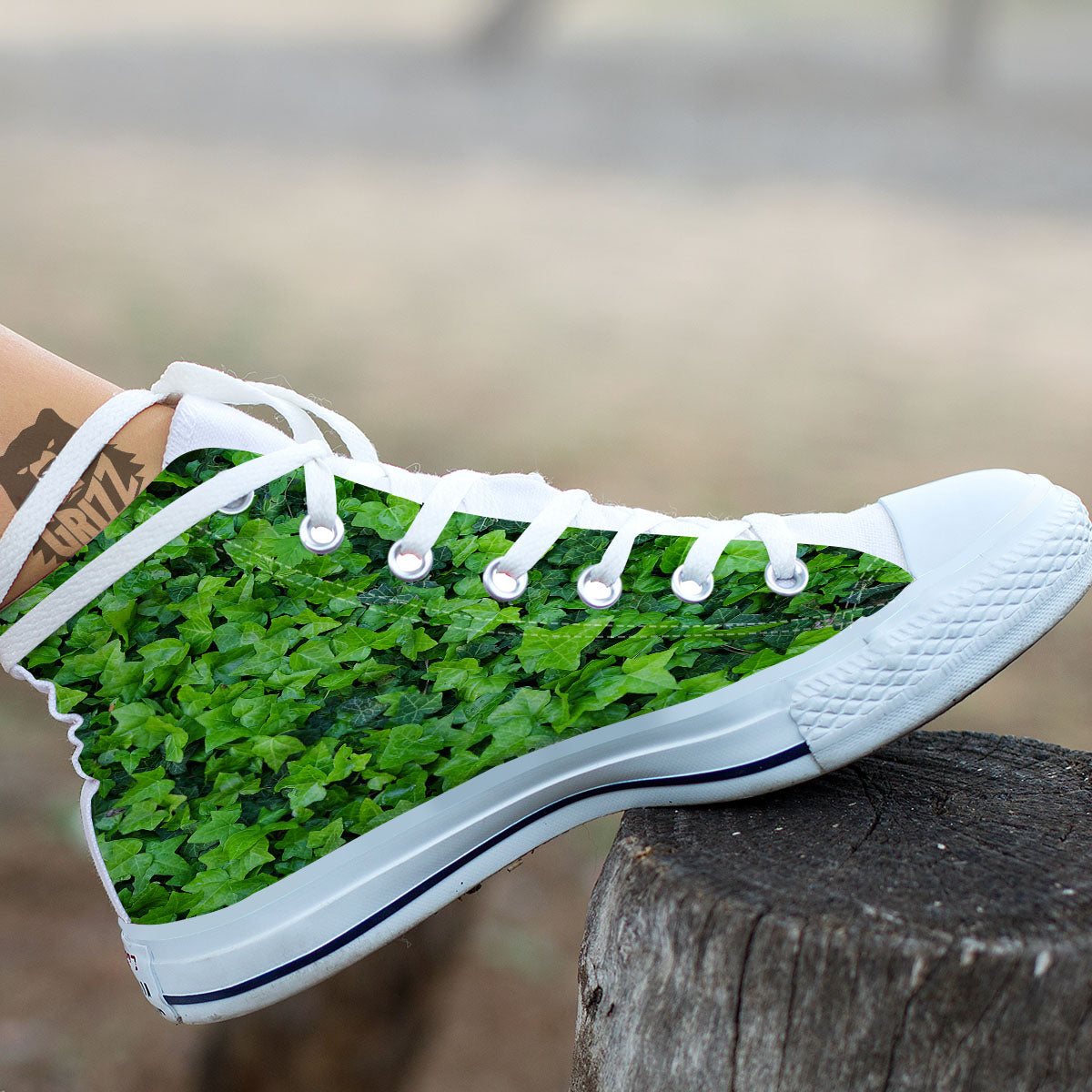 Ivy Wall Green Print White High Top Shoes-grizzshop