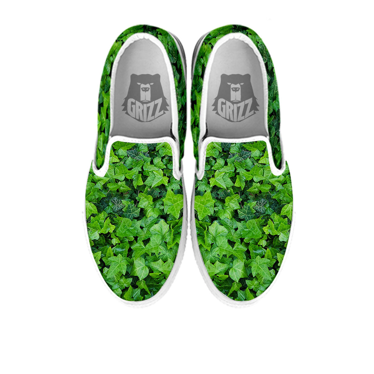 Ivy Wall Green Print White Slip On Shoes-grizzshop