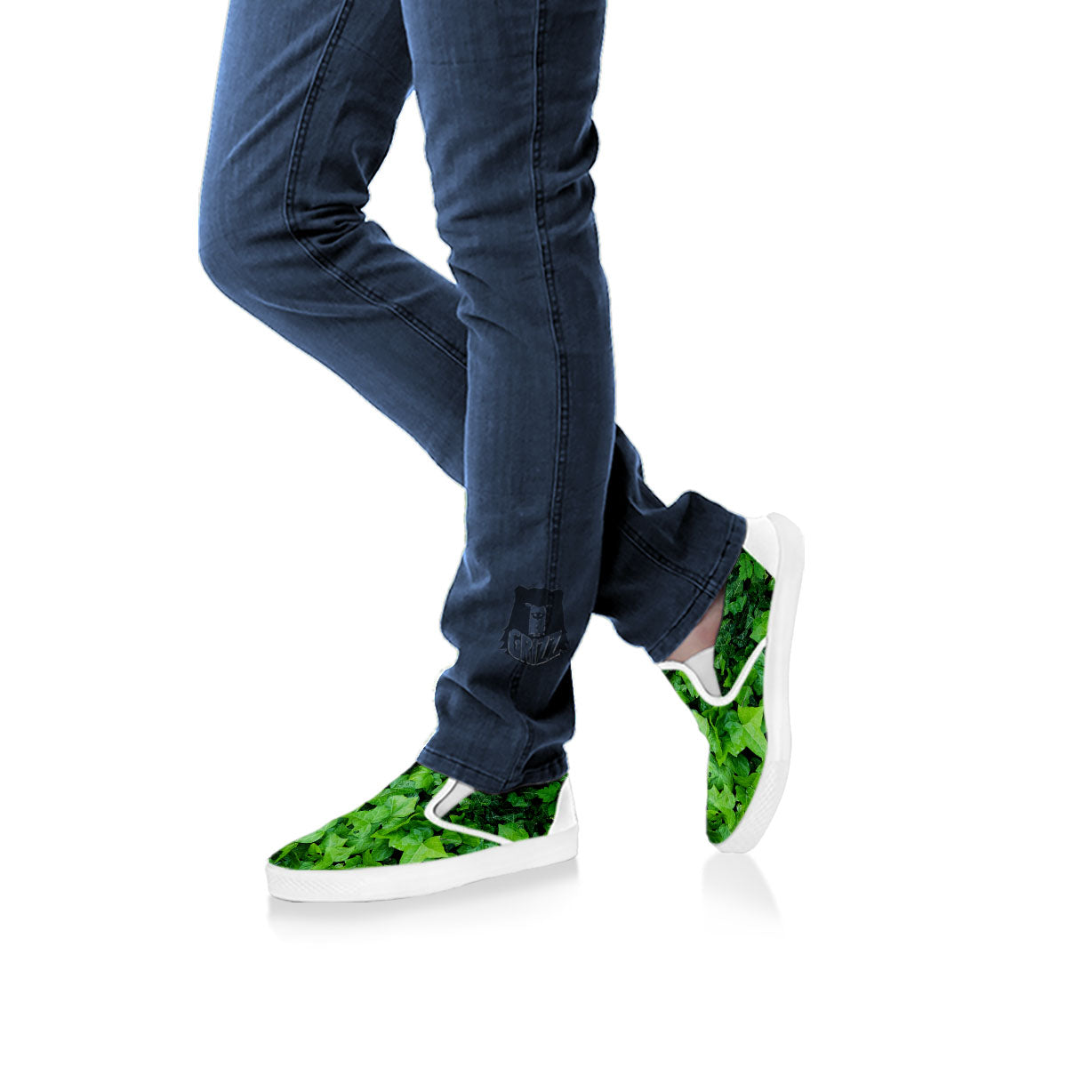 Ivy Wall Green Print White Slip On Shoes-grizzshop