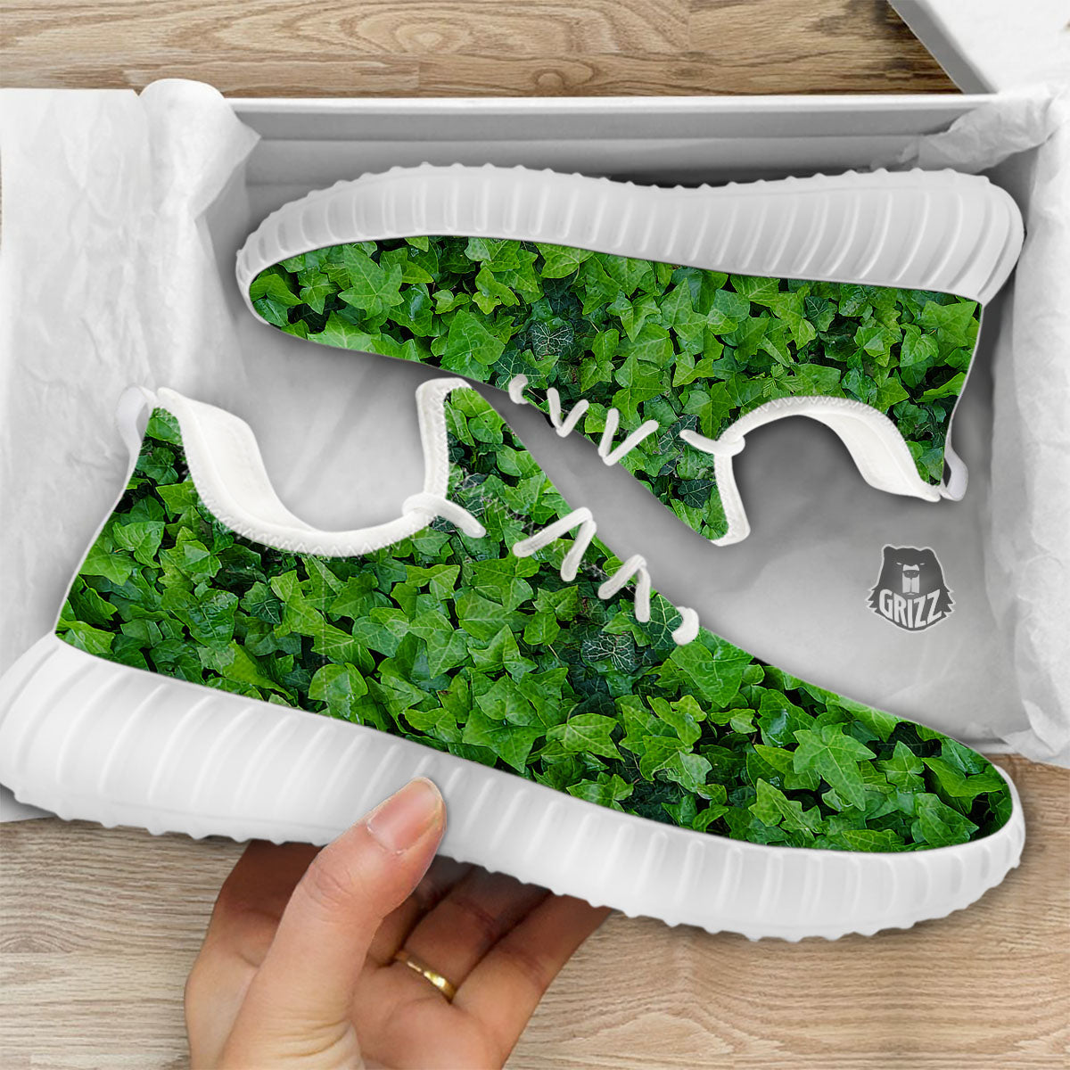 Ivy Wall Green Print White Walking Shoes-grizzshop