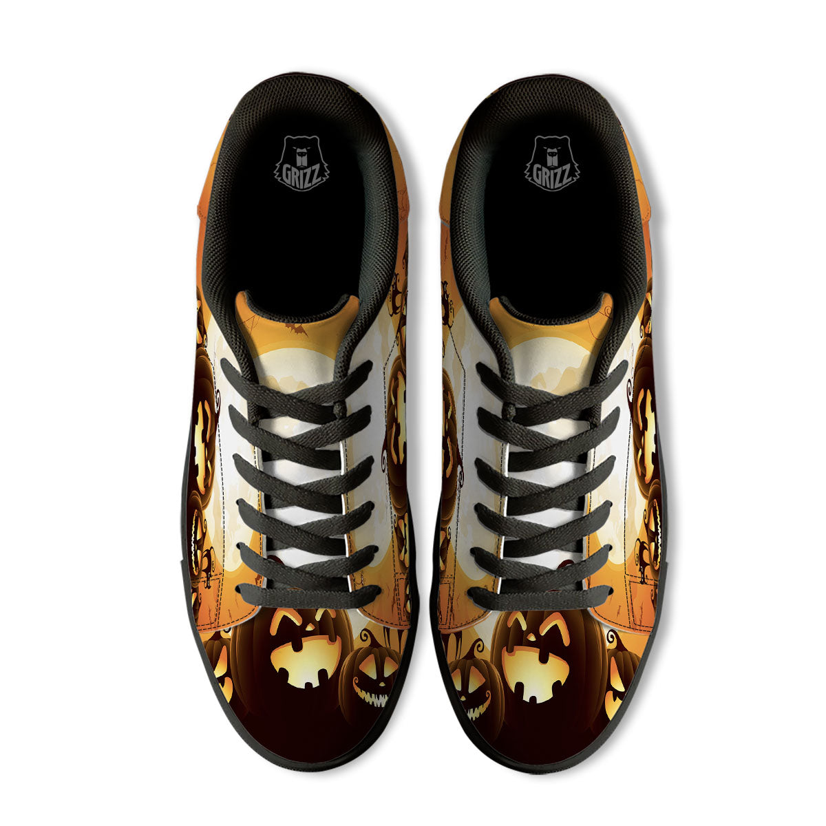 Jack-O'-Lantern Pumpkin Halloween Print Black Low Top Sneakers-grizzshop