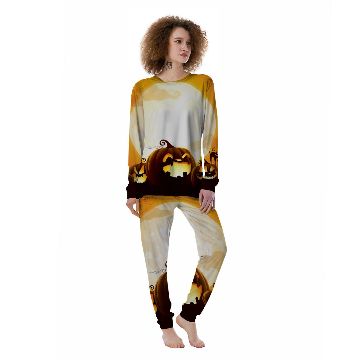 Jack-O'-Lantern Pumpkin Halloween Print Women's Pajamas-grizzshop