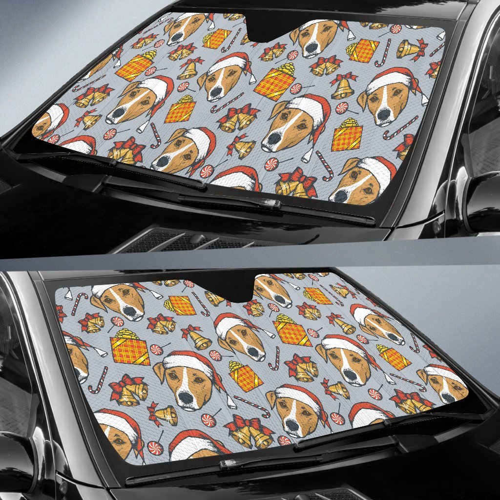 Jack Russell Dog Christmas Pattern Print Car Sun Shade-grizzshop