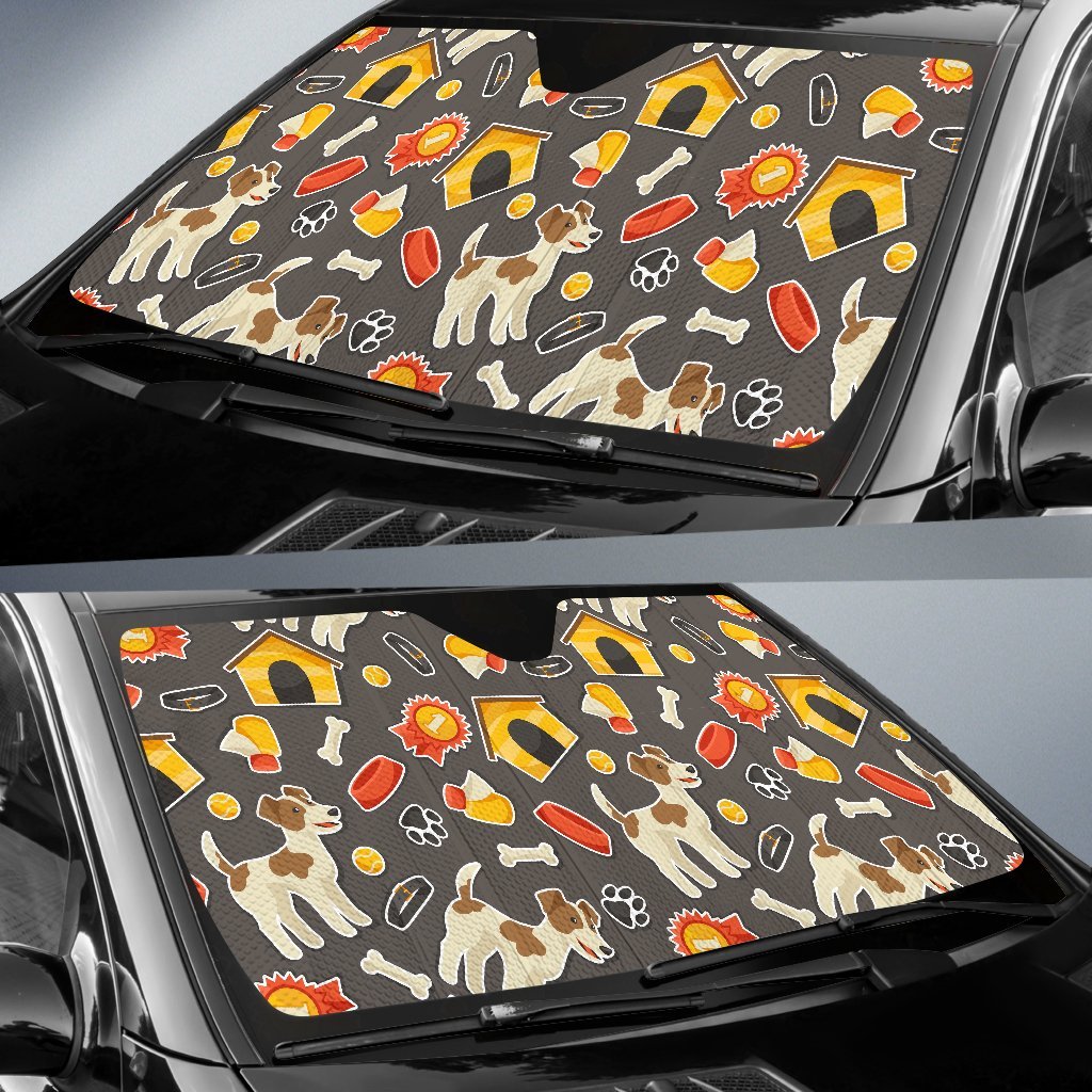 Jack Russell Dog Pattern Print Car Sun Shade-grizzshop