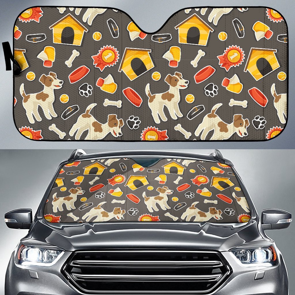 Jack Russell Dog Pattern Print Car Sun Shade-grizzshop
