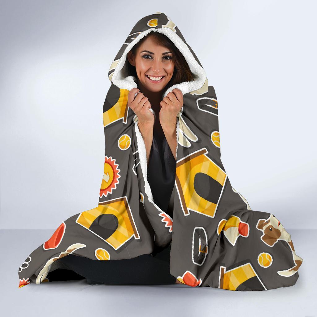 Jack Russell Dog Pattern Print Hooded Blanket-grizzshop