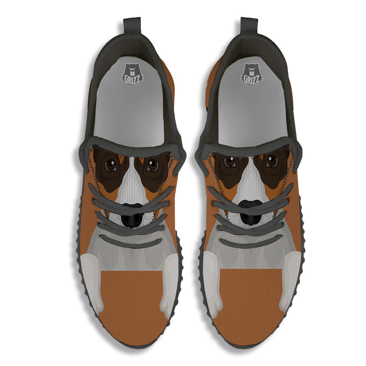 Jack Russell Terrier Cartoon Print Black Walking Shoes-grizzshop