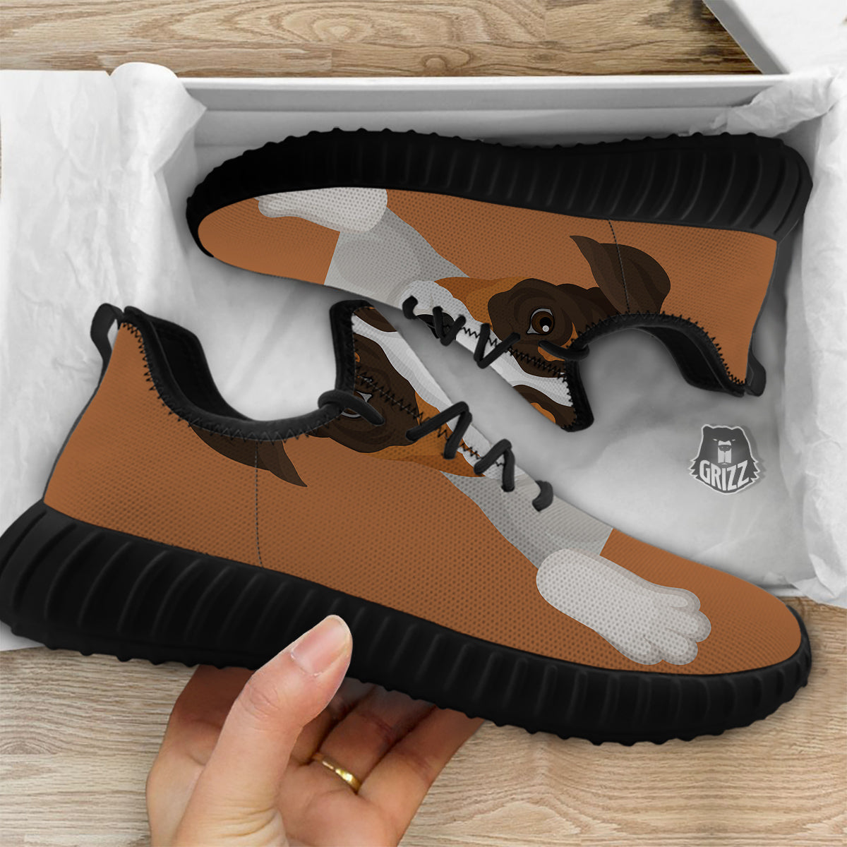 Jack Russell Terrier Cartoon Print Black Walking Shoes-grizzshop