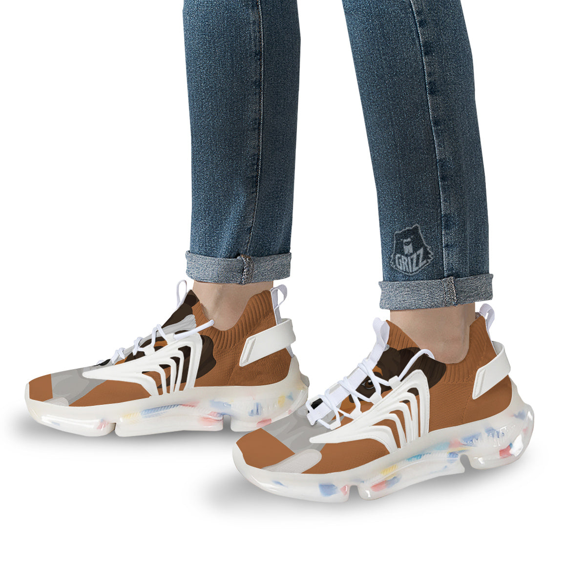 Jack Russell Terrier Cartoon Print White Gym Shoes-grizzshop