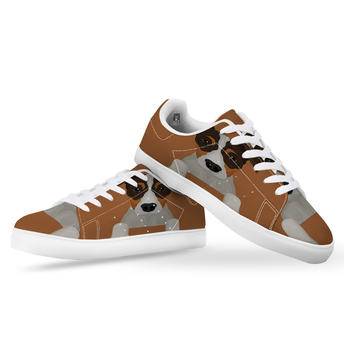 Jack Russell Terrier Cartoon Print White Low Top Sneakers-grizzshop