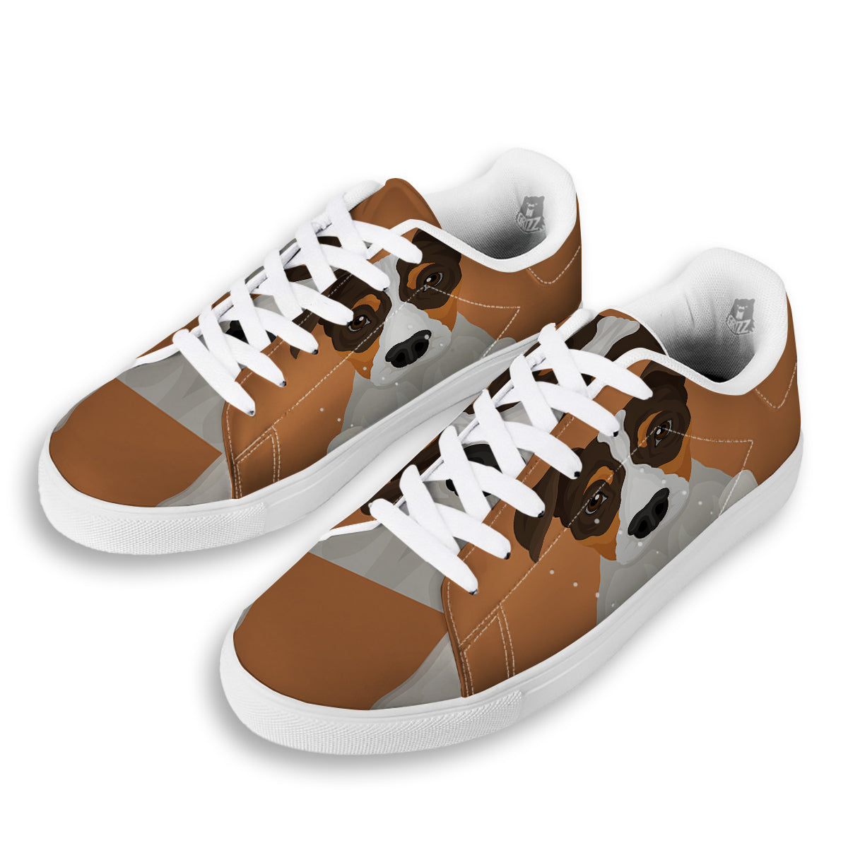 Jack Russell Terrier Cartoon Print White Low Top Sneakers-grizzshop