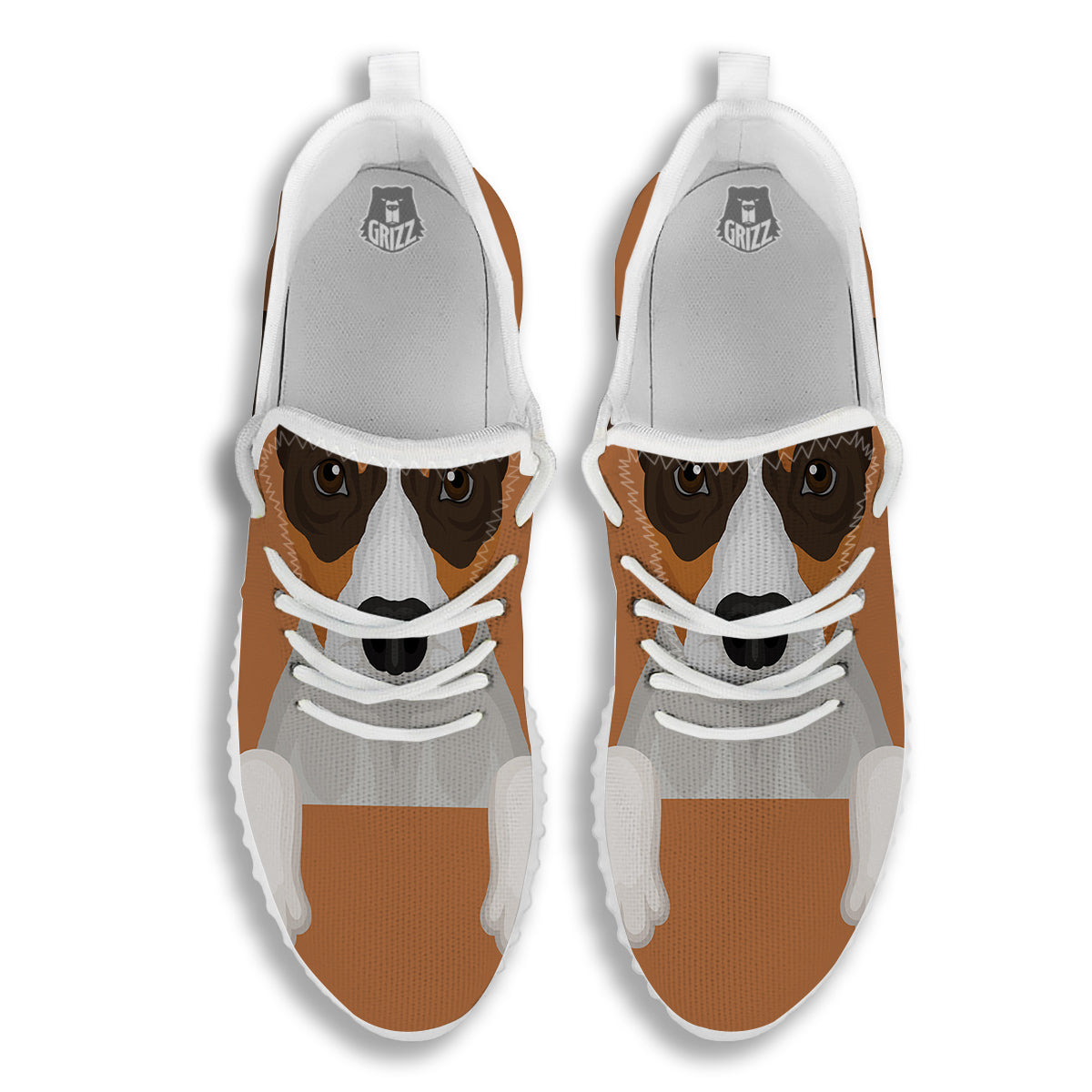 Jack Russell Terrier Cartoon Print White Walking Shoes-grizzshop