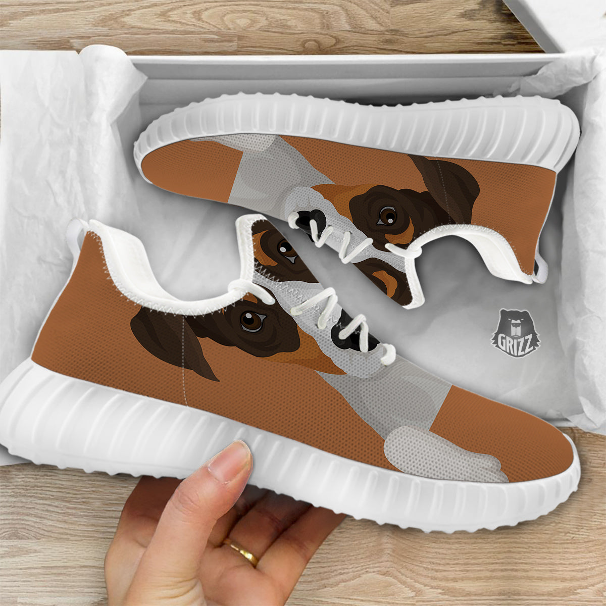 Jack Russell Terrier Cartoon Print White Walking Shoes-grizzshop