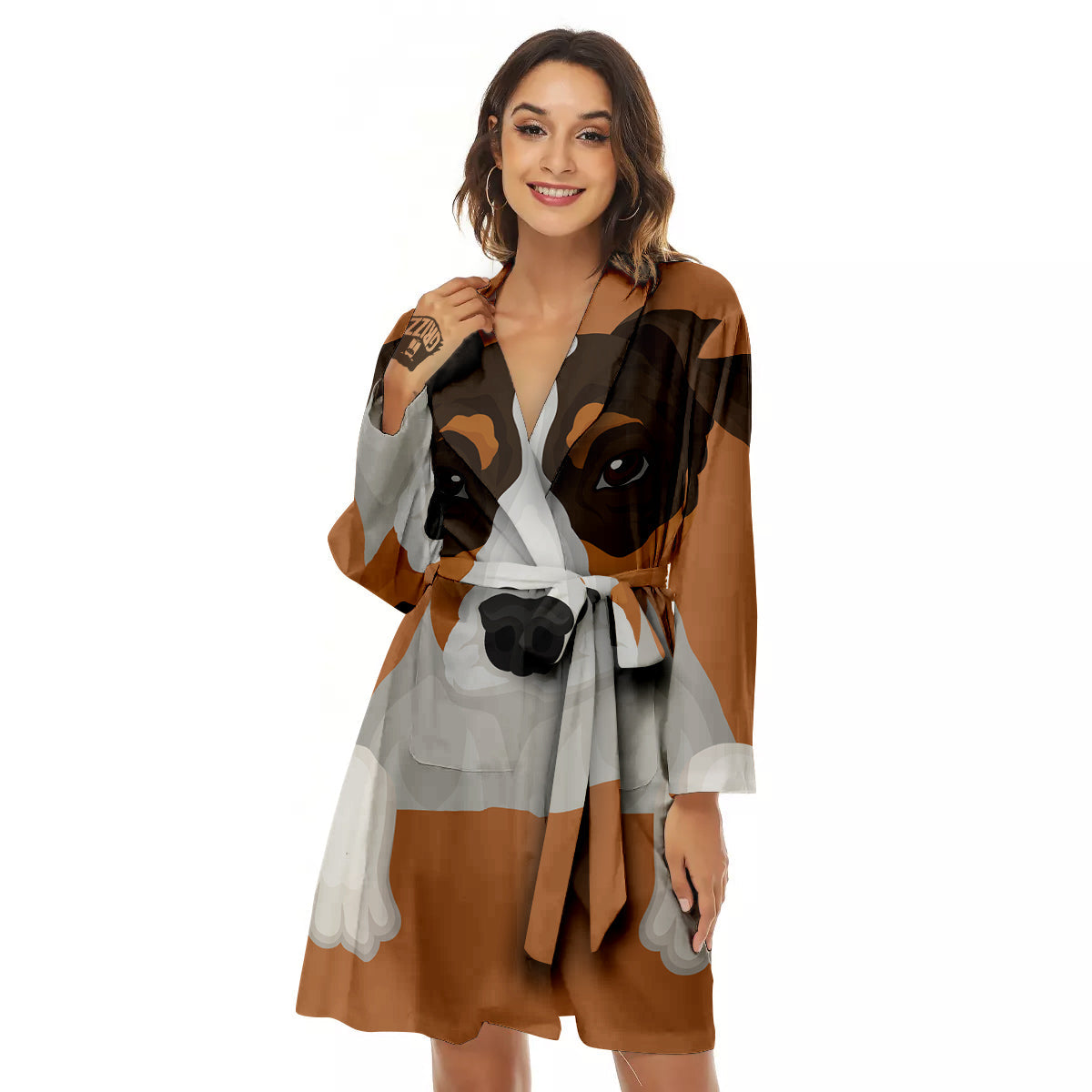 Jack Russell Terrier Cartoon Print Women's Robe-grizzshop