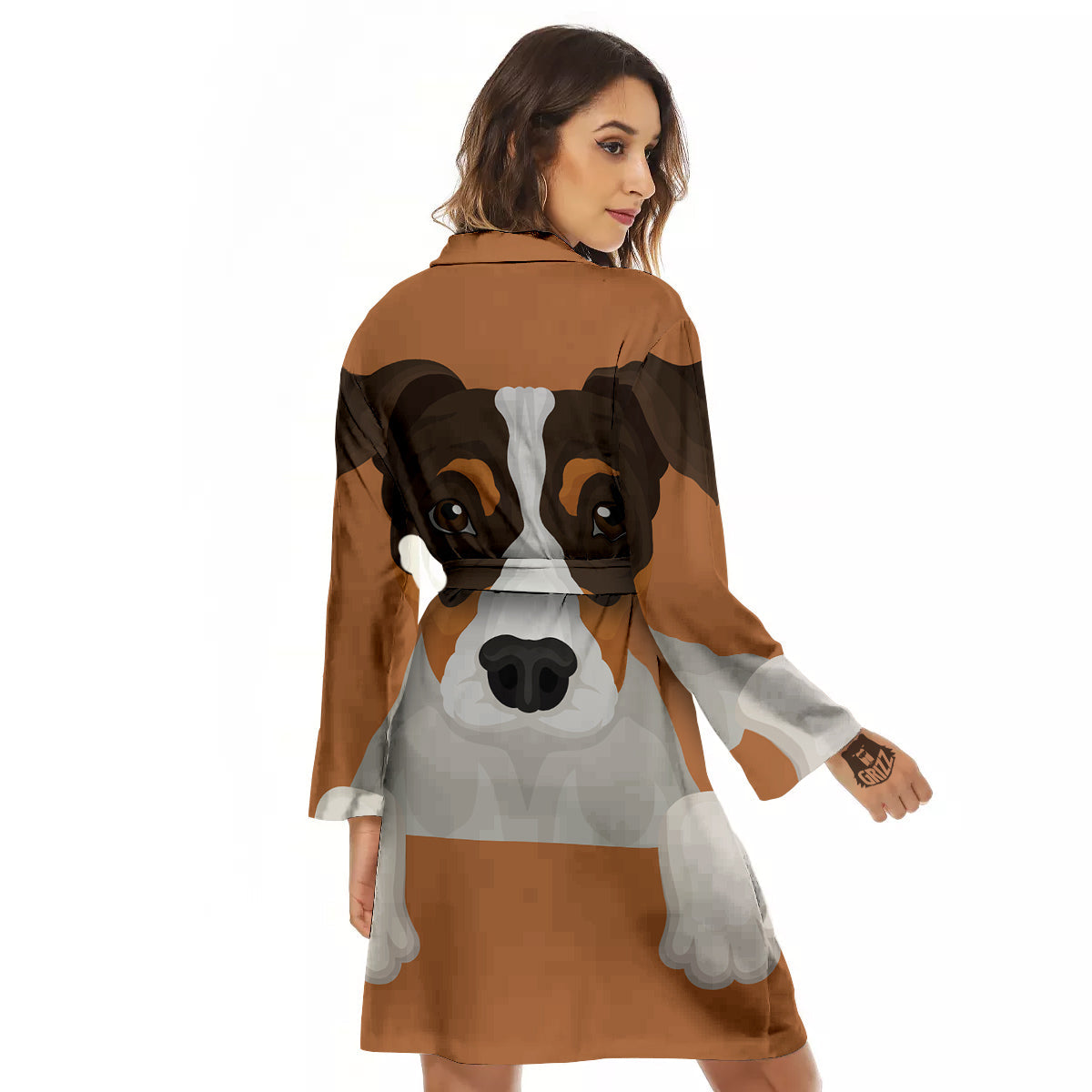 Jack Russell Terrier Cartoon Print Women's Robe-grizzshop