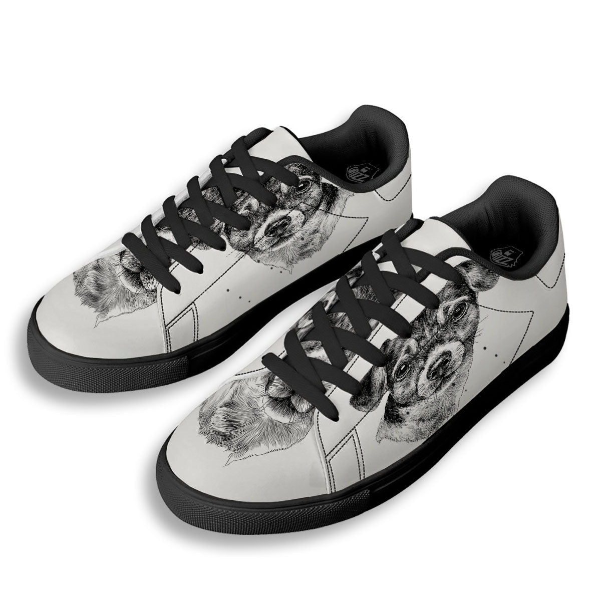 Jack Russell Terrier Drawing Print Black Low Top Sneakers-grizzshop