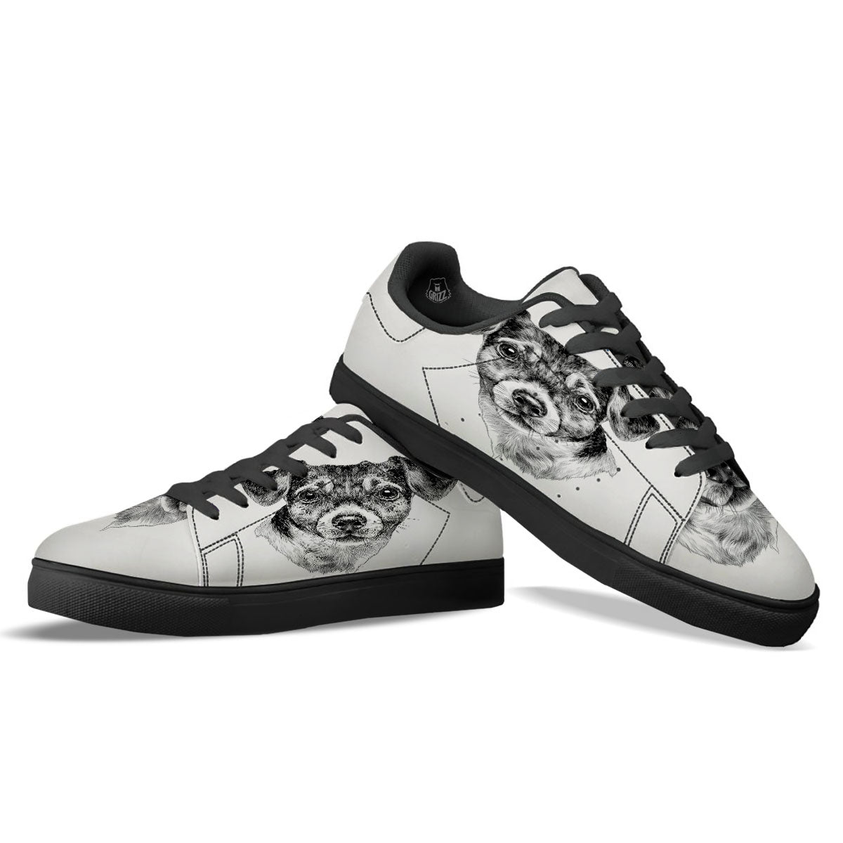 Jack Russell Terrier Drawing Print Black Low Top Sneakers-grizzshop