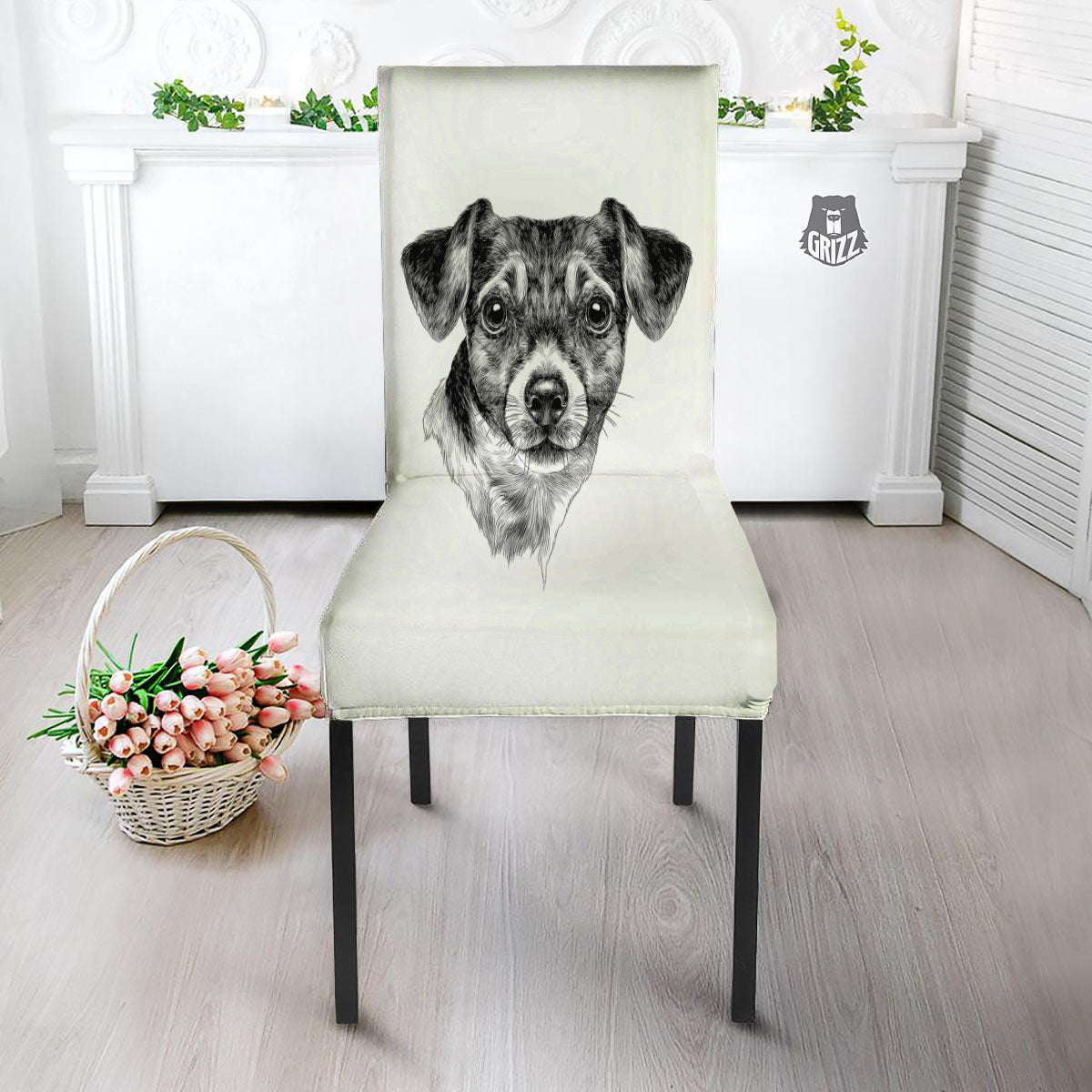 Jack Russell Terrier Drawing Print Dining Chair Slipcover-grizzshop