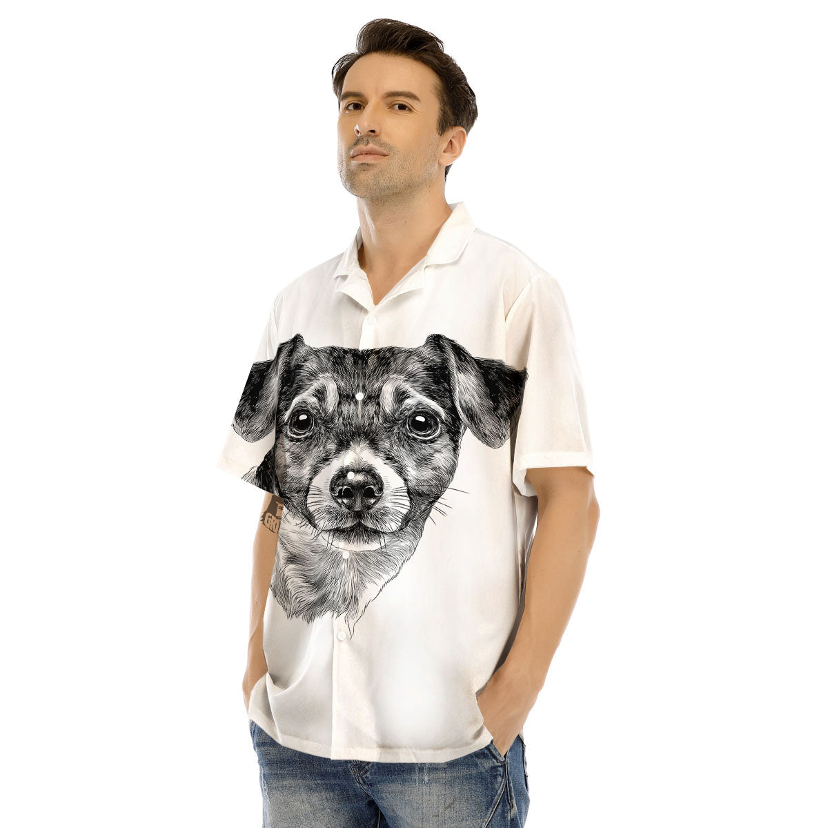 Jack Russell Terrier Drawing Print Men's Hawaiian Shirt-grizzshop