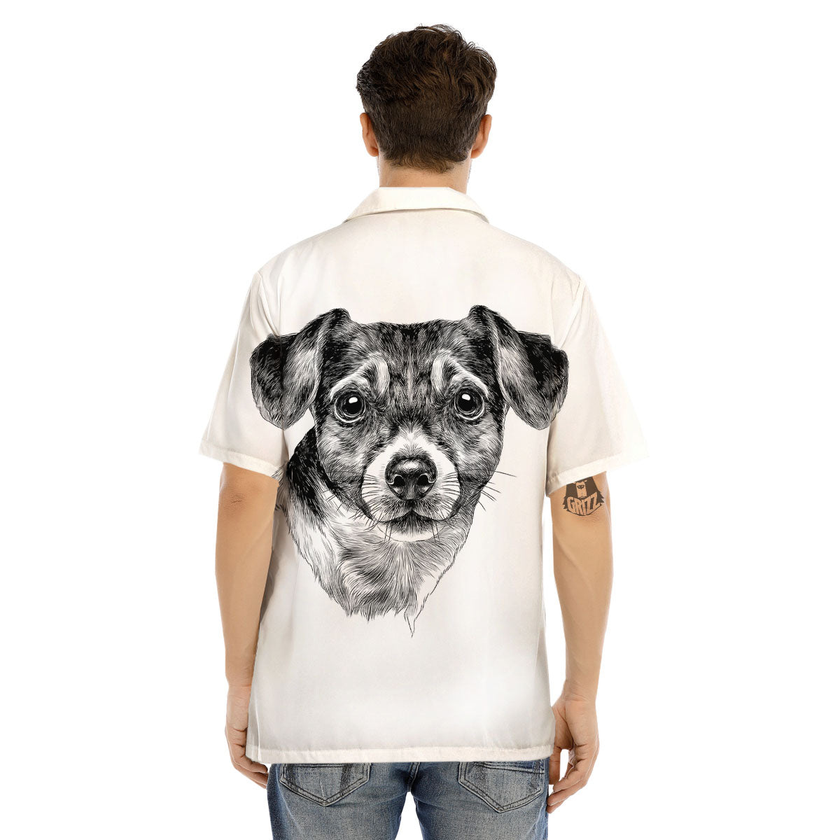 Jack Russell Terrier Drawing Print Men's Hawaiian Shirt-grizzshop