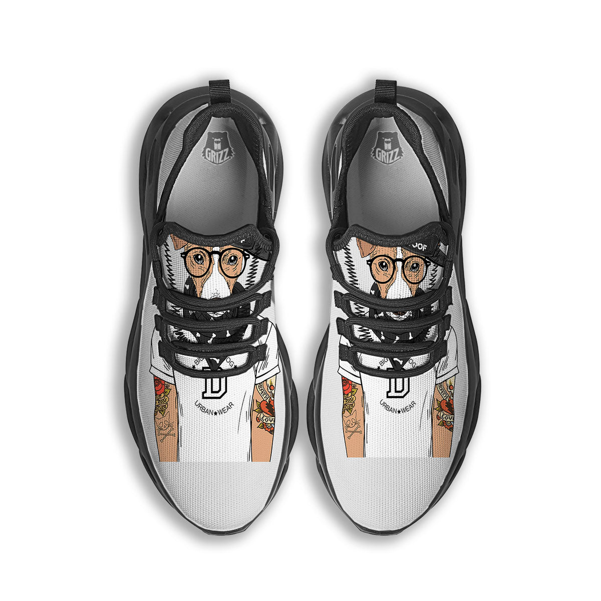 Jack Russell Terrier Hipster Print Black Running Shoes-grizzshop