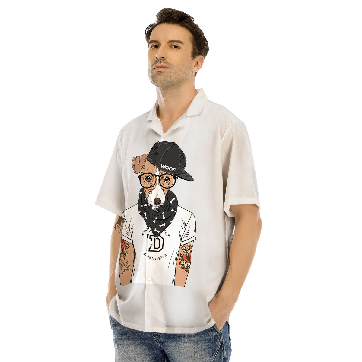 Jack Russell Terrier Hipster Print Men's Hawaiian Shirt-grizzshop
