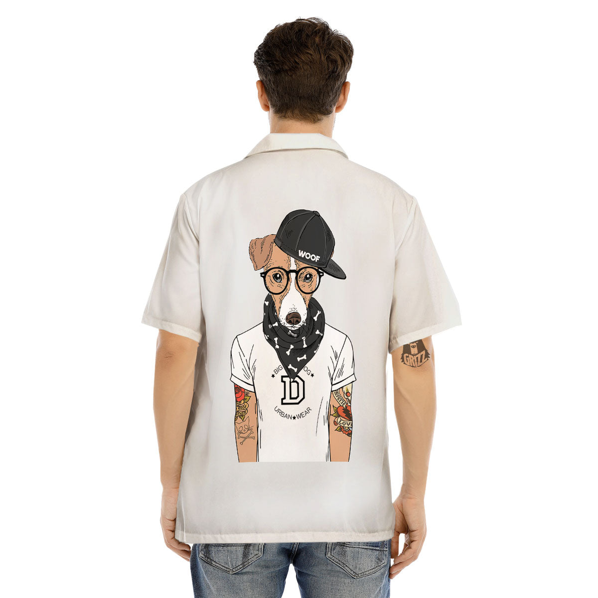Jack Russell Terrier Hipster Print Men's Hawaiian Shirt-grizzshop