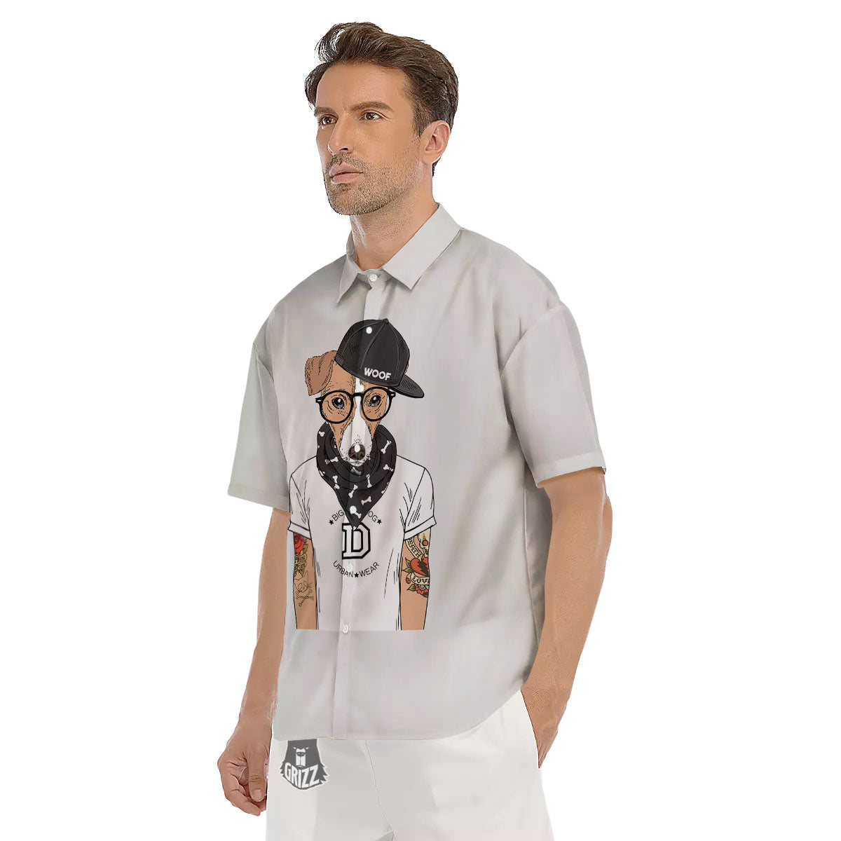 Jack Russell Terrier Hipster Print Men's Short Sleeve Shirts-grizzshop