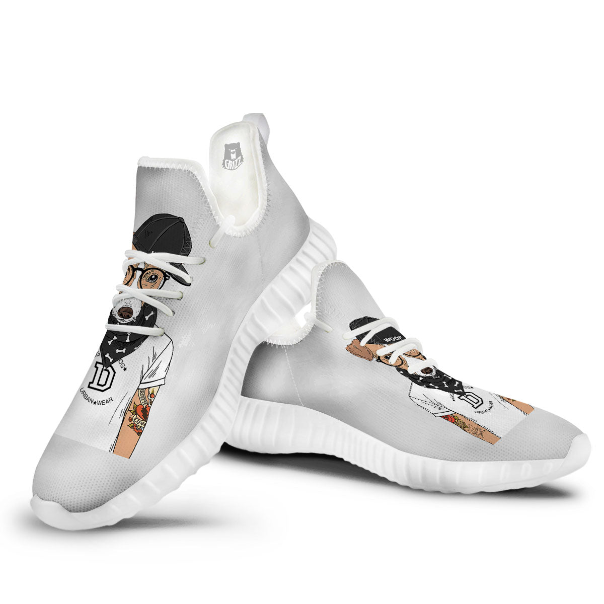Jack Russell Terrier Hipster Print White Walking Shoes-grizzshop