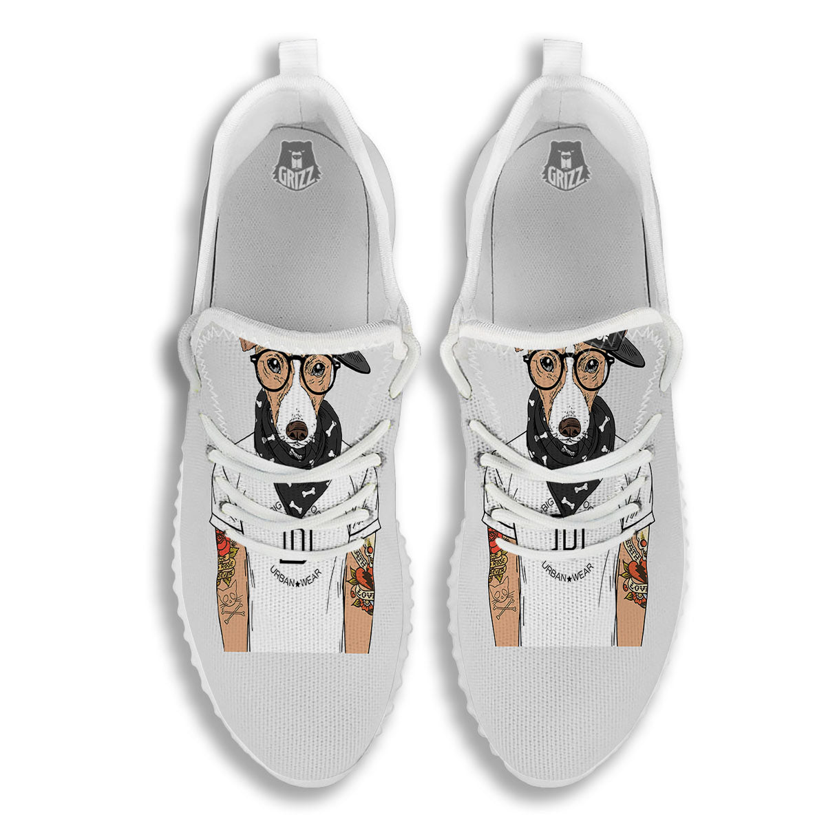 Jack Russell Terrier Hipster Print White Walking Shoes-grizzshop