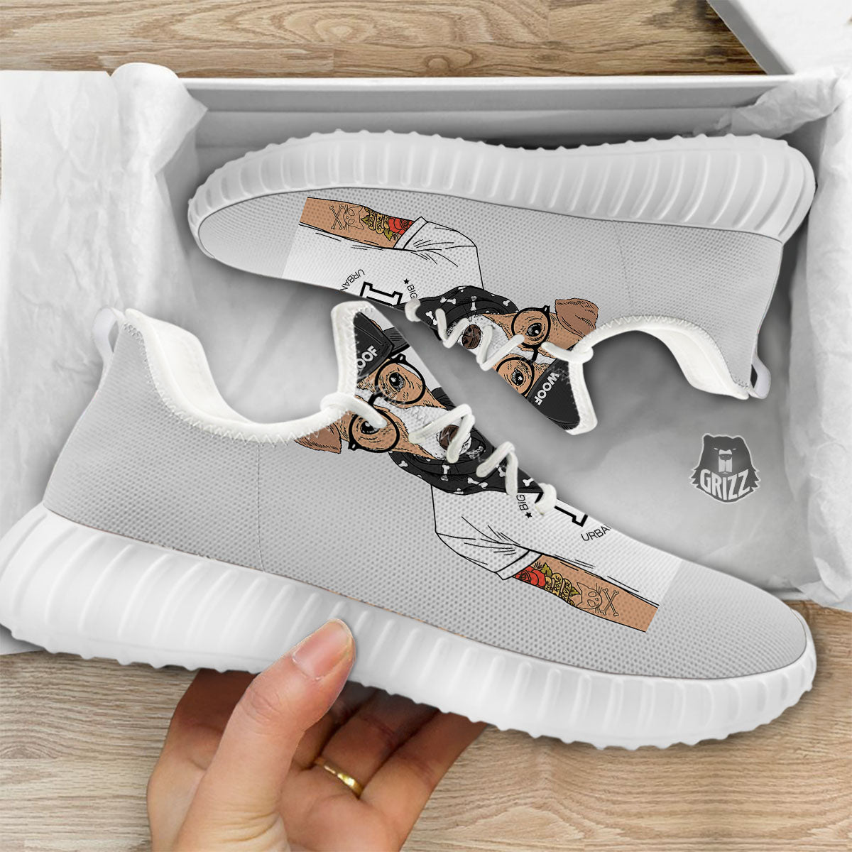 Jack Russell Terrier Hipster Print White Walking Shoes-grizzshop