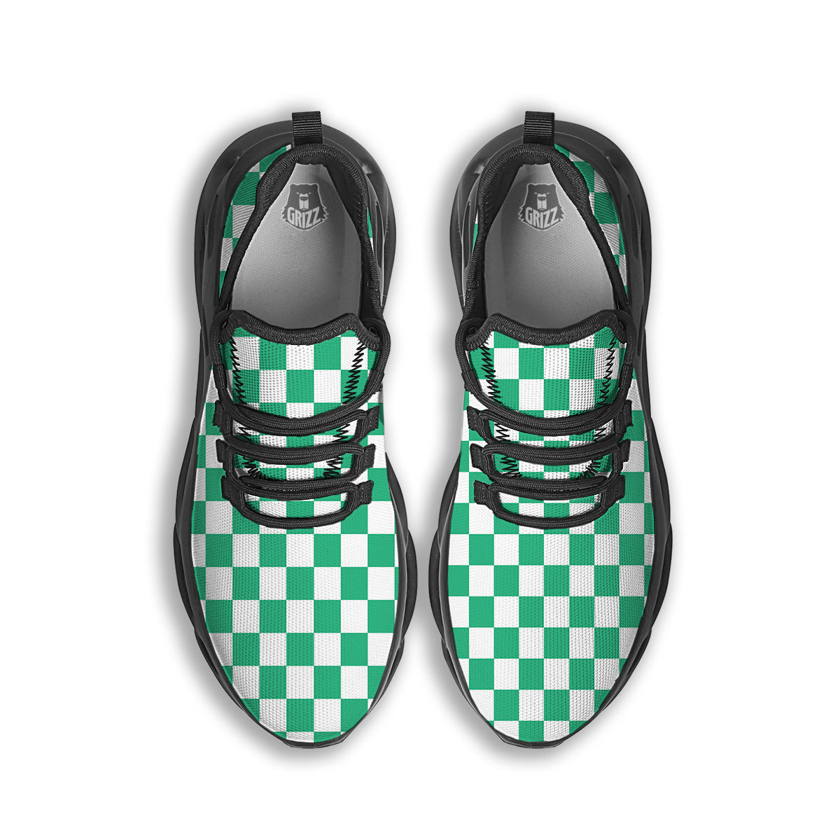 Jade Checkered Flag Print Black Running Shoes-grizzshop