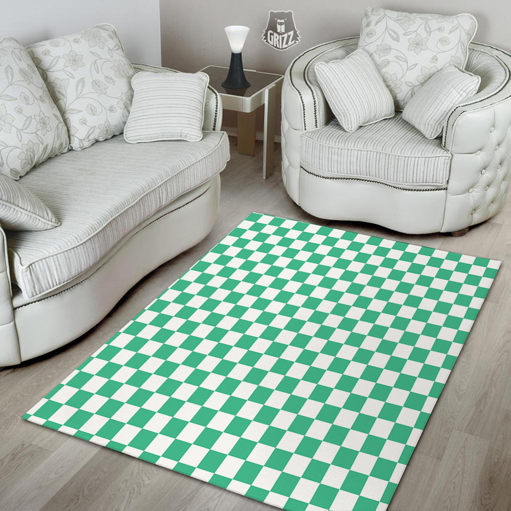 Jade Checkered Flag Print Floor Mat-grizzshop