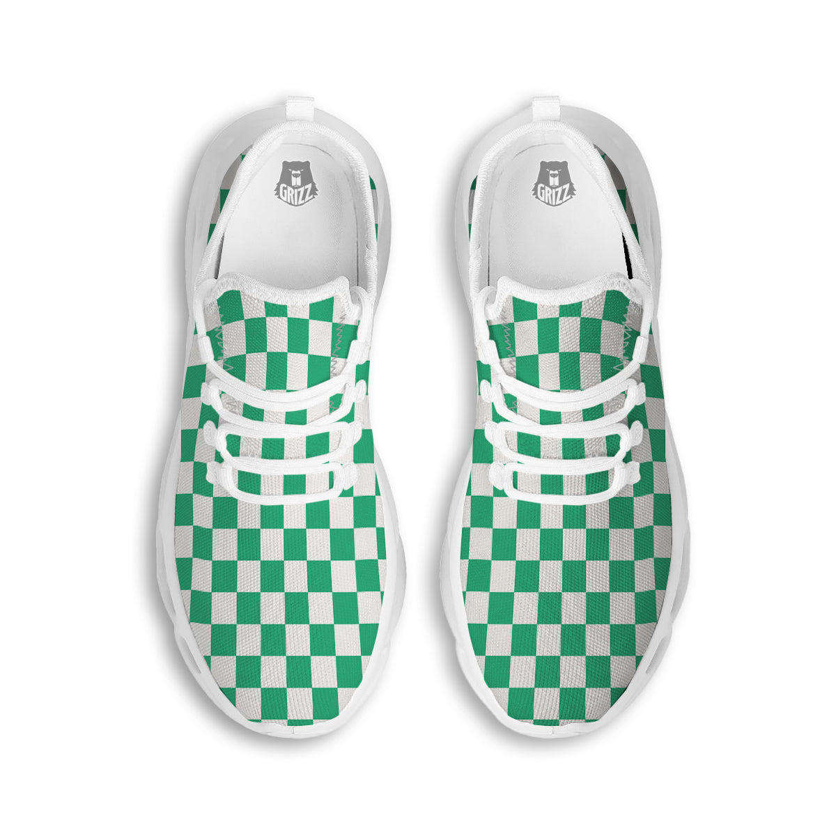 Jade Checkered Flag Print White Running Shoes-grizzshop