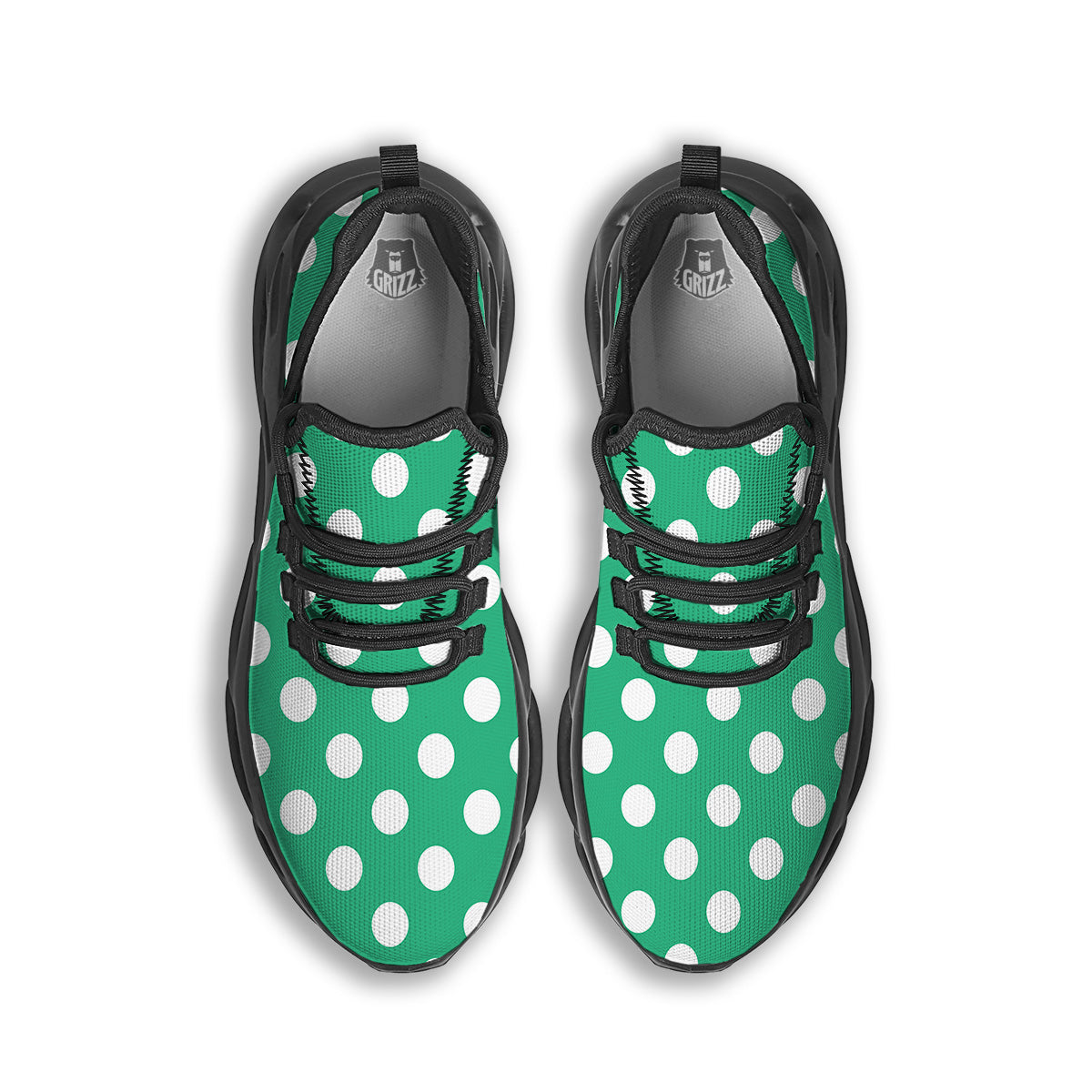 Jade Color Polka Dot Print Pattern Black Running Shoes-grizzshop