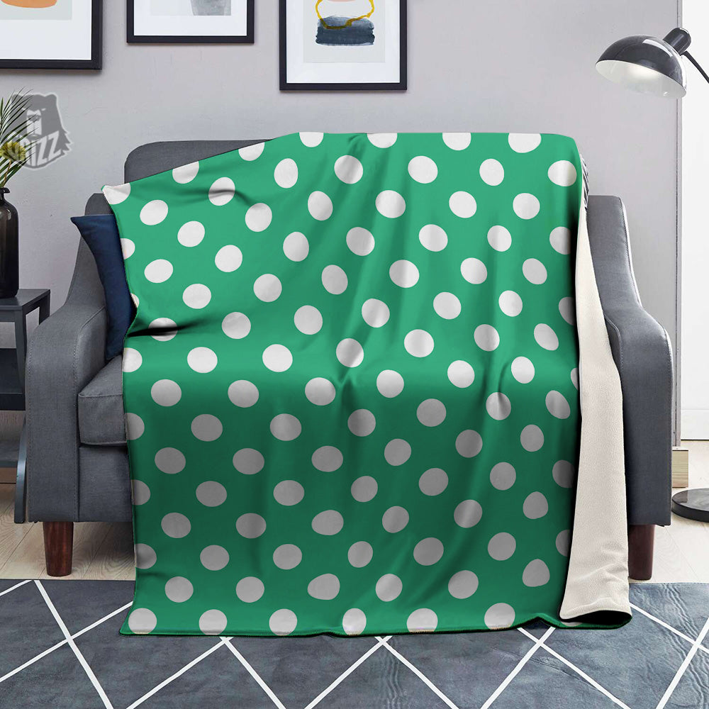 Jade Color Polka Dot Print Pattern Blanket-grizzshop