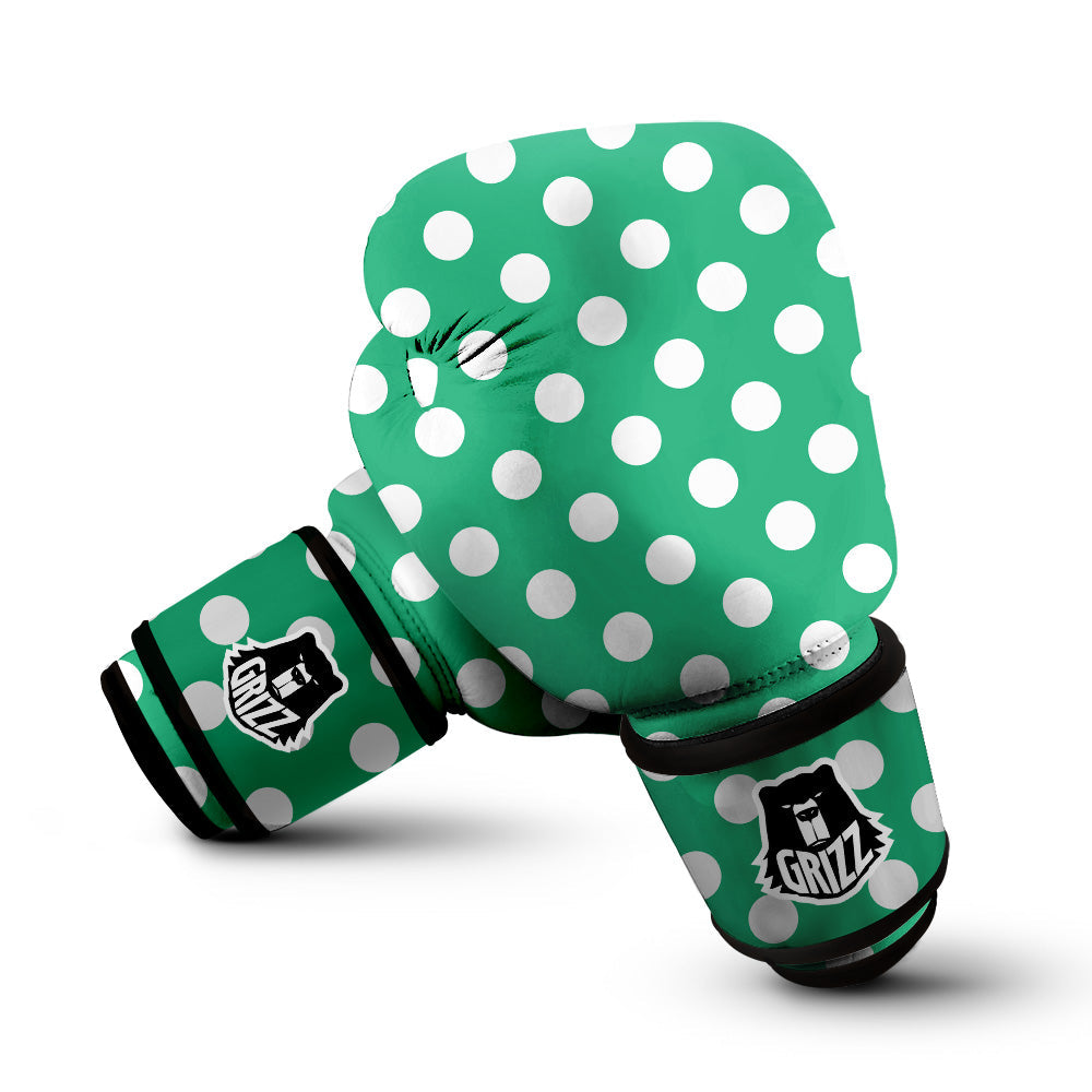 Jade Color Polka Dot Print Pattern Boxing Gloves-grizzshop
