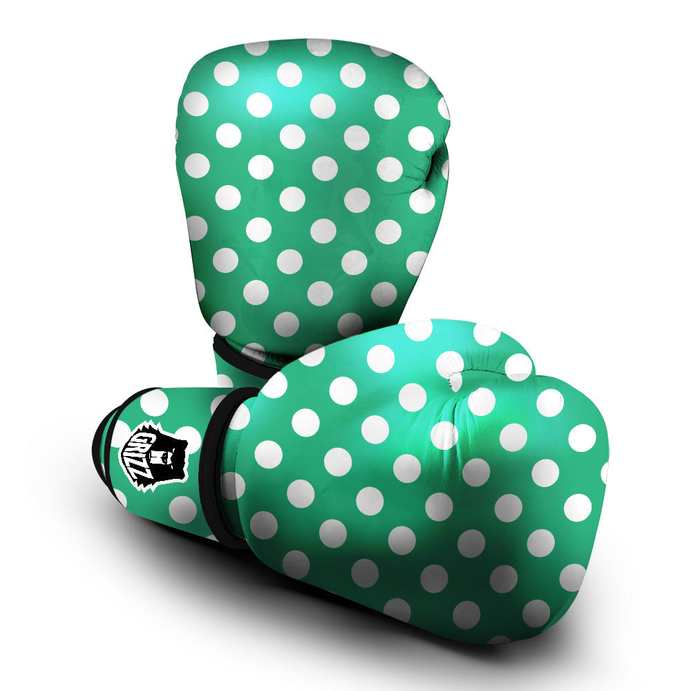 Jade Color Polka Dot Print Pattern Boxing Gloves-grizzshop