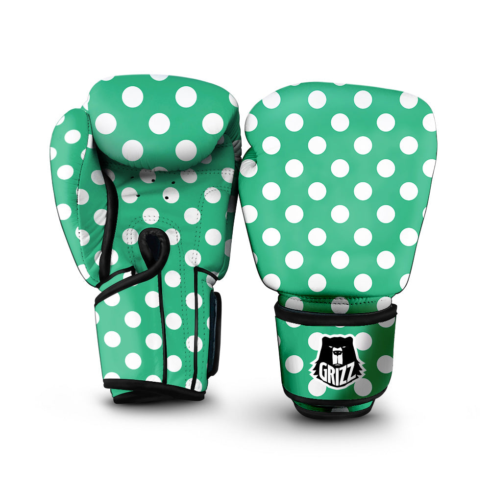 Jade Color Polka Dot Print Pattern Boxing Gloves-grizzshop