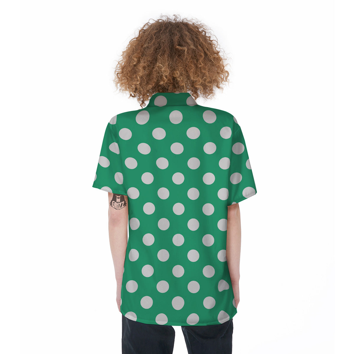 Jade Color Polka Dot Print Pattern Women's Short Sleeve Shirts-grizzshop