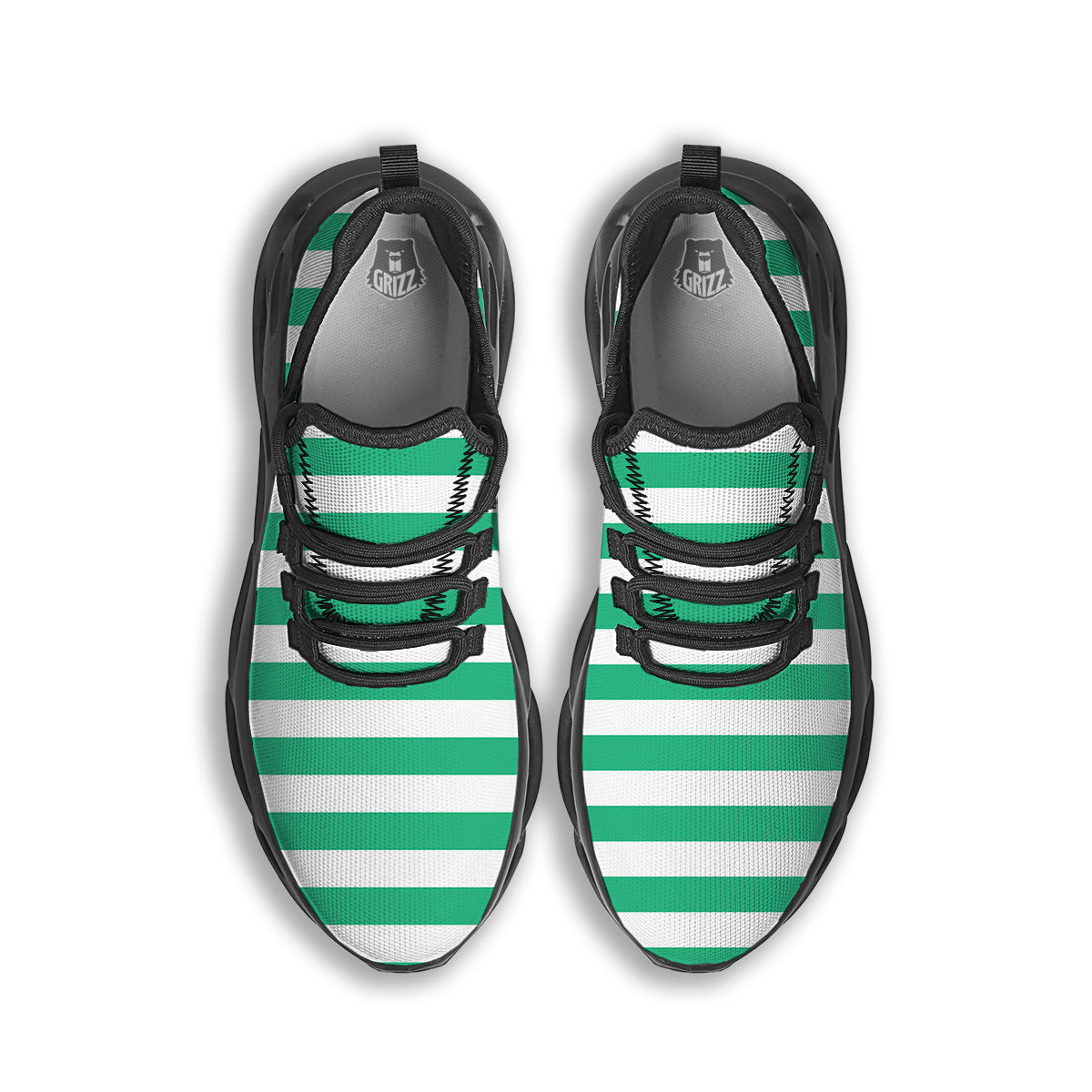 Jade Color Striped Print Black Running Shoes-grizzshop