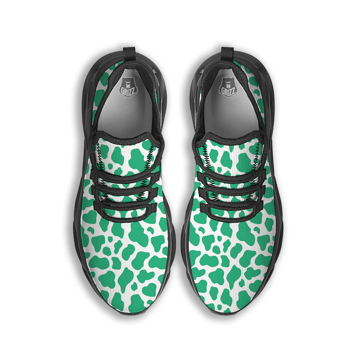 Jade Cow Print Pattern Black Running Shoes-grizzshop