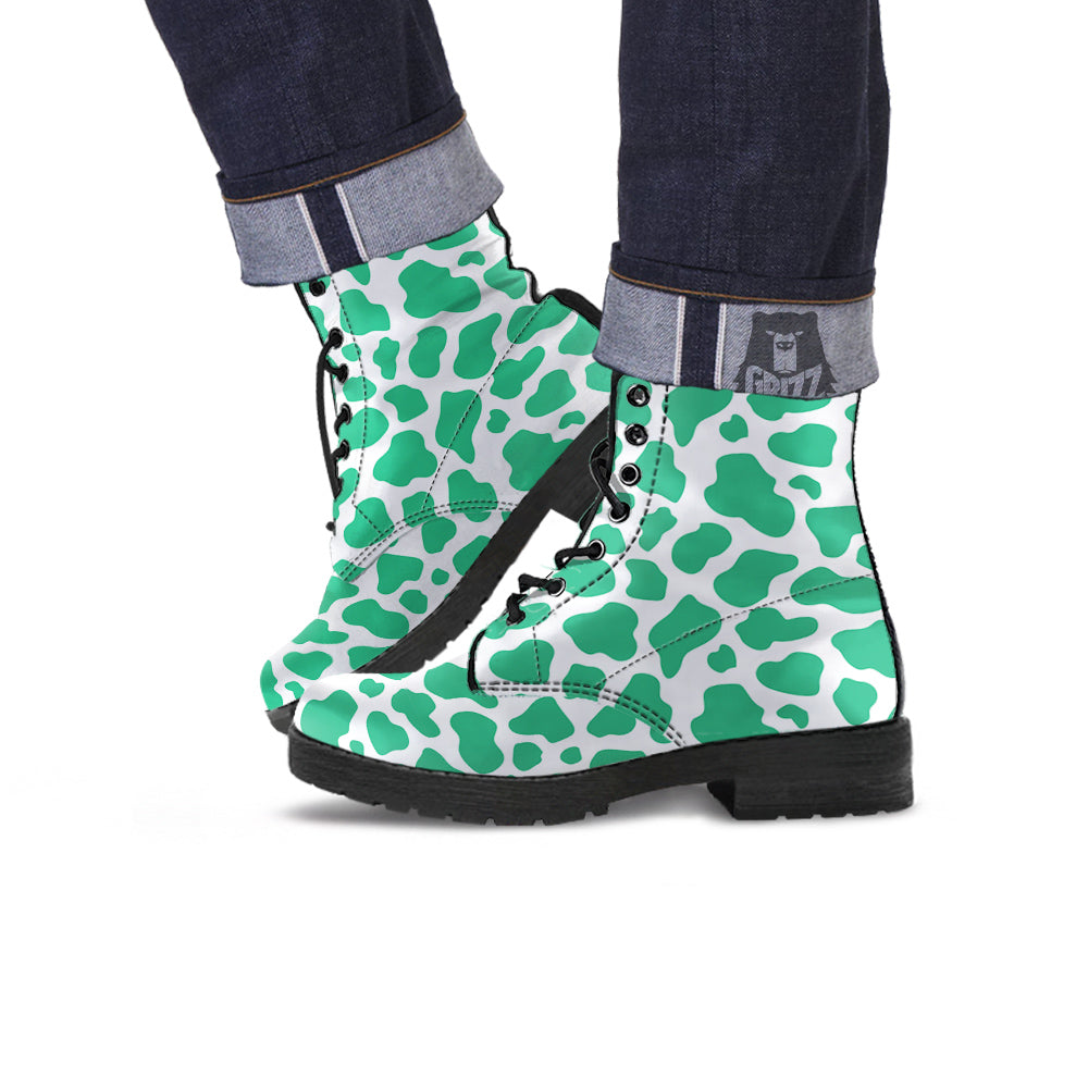 Jade Cow Print Pattern Leather Boots-grizzshop