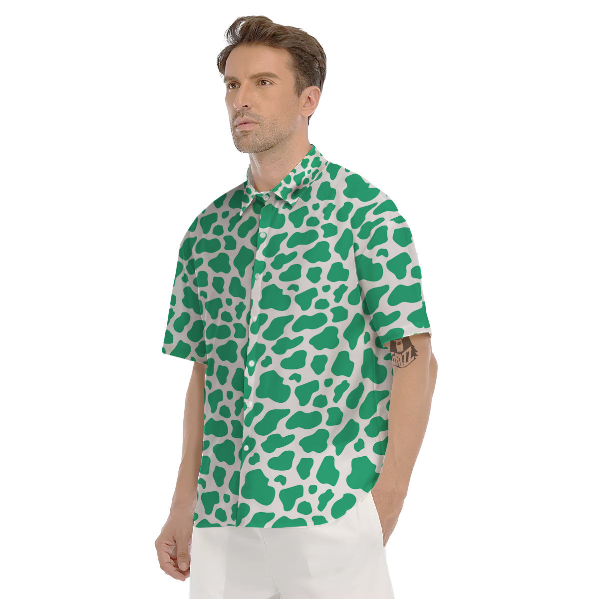 Jade Cow Print Pattern Men's Short Sleeve Shirts-grizzshop